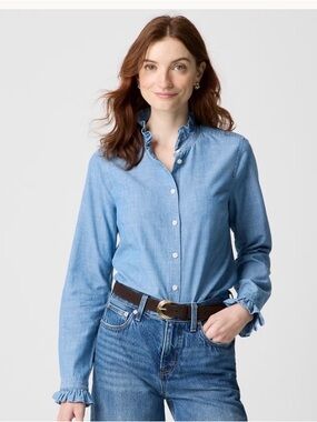 J. Crew Ruffle Collar Chambray Button-Up Shirt